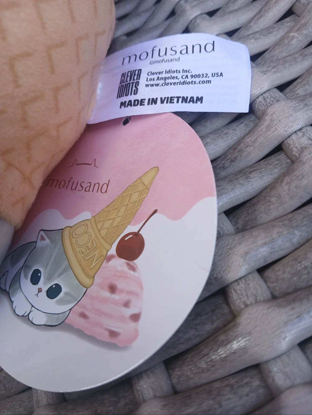 MofusadCat Toy in Pink & Gray with Cherry Hat